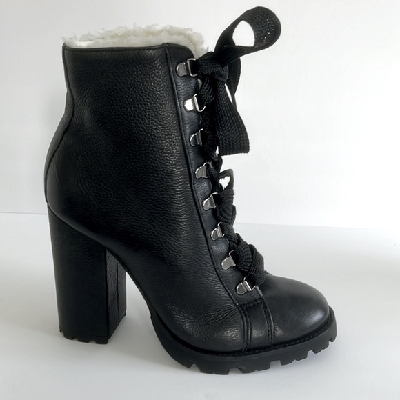 Schutz Zhara Shoes Lace Up Pointed Toe Block High Heel Combat Boots Size 10 New - Picture 8 of 9
